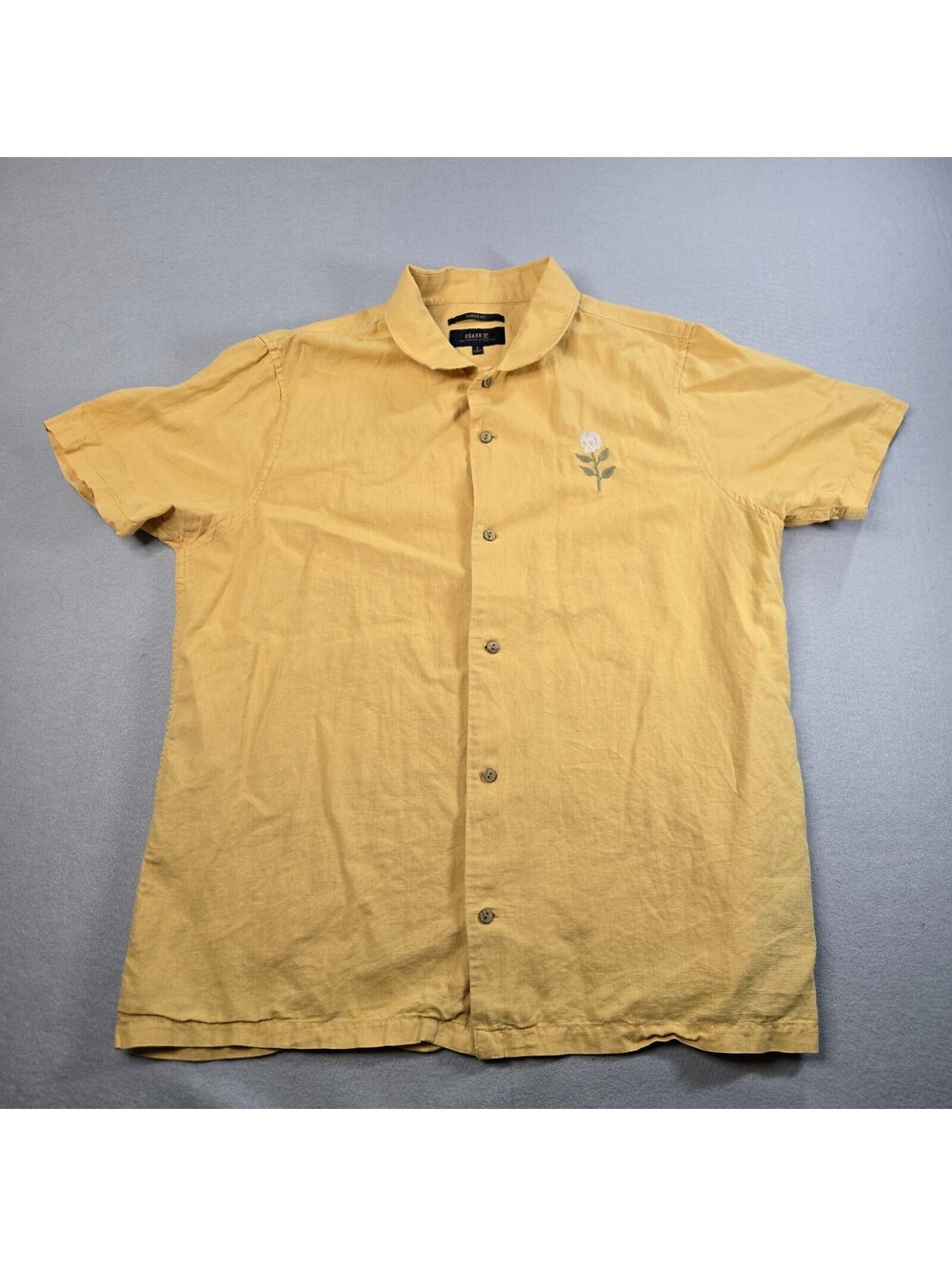 Roark Men L Classic Fit Linen Cotton Button Up Shirt Short Sleeve Skull Flower